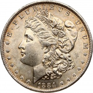 USA 1 Dollar 1884 O 'Morgan Dollar' New Orleans. Obverse: Liberty head; facing left. Lettering: E·PLURIBUS·UNUM LIBERTY...