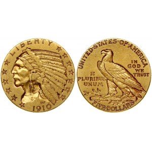 USA 5 Dollars 1910 'Indian Head - Half Eagle'. Obverse: Indian head wearing a war bonnet...
