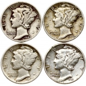 USA 1 Dime (1917-1942) 'Mercury Dime'. Philadelphia; Denver; San Francisco. Obverse...