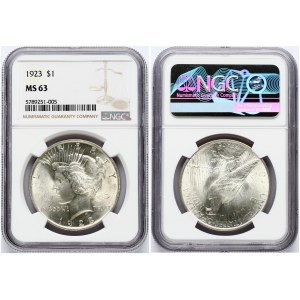 USA 1 Dollar 1923 'Peace Dollar' Philadelphia. Obverse: Capped head of Liberty left; headband with rays. Lettering...