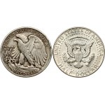 USA ½ Dollar 1941'Walking Liberty Half Dollar' & ½ Dollar 1964D 'Kennedy Half Dollar'. Obverse: Liberty walking to left...