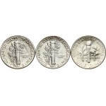 USA 1 Dime 1944 D & 1945 'Mercury Dime' & 1 Dime 1952 S 'Roosevelt Silver Dime'. Obverse...