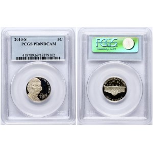 USA 5 Cents 2010-S 'Jefferson Nickel'. San Francisco. Obverse: Portrait of Thomas Jefferson...