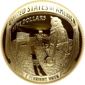 USA 5 Dollars 2019 Apollo 11 50th Anniversary. Obverse: Design features the inscriptions MERCURY; GEMINI and APOLLO...