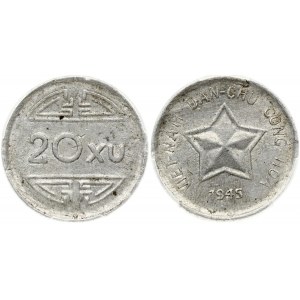 Vietnam North Vietnam 20 Xu 1945 Rebel Communist State. Obverse: A 5-pointed star surrounded by legends. Lettering...