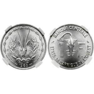 West African States 1 Franc 1963(a) Obverse: Taku symbol divides denomination. Reverse: Engraver general's name...