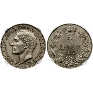 Yugoslavia 2 Dinara 1925(p) Alexander I(1921 - 1934). Obverse: Head left. Reverse...