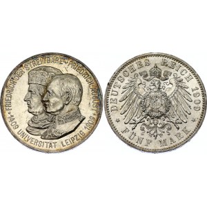 Germany - Empire Saxony 5 Mark 1909 PROOF