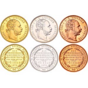 Austria Official Set of Gold, Silver & Copper Pribram Florin 1875 (2021) Restrike