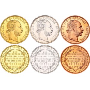 Austria Official Set of Gold, Silver & Copper Pribram Florin 1875 (2021) Restrike
