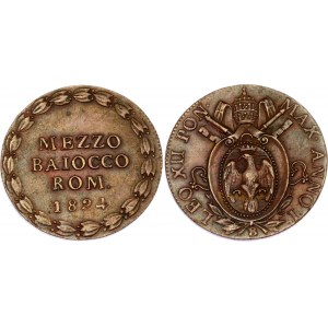 Italian States Papal States 1/2 Baiocco 1824 B