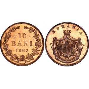 Romania 10 Bani 1867 H PCGS MS 65 RD