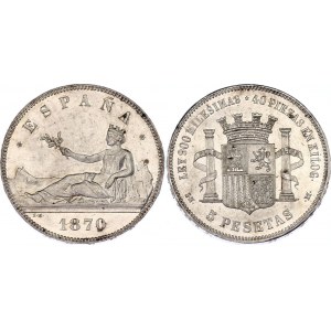Spain 5 Pesetas 1870 (70) SNM