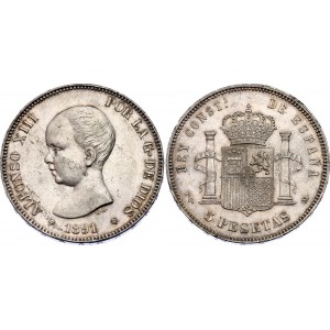 Spain 5 Pesetas 1891 (91) PGM