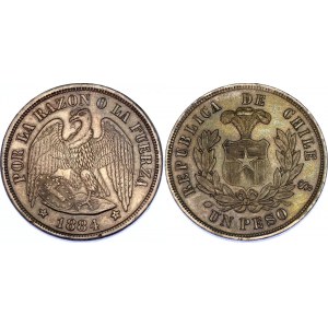Chile 1 Peso 1884 So Overdate