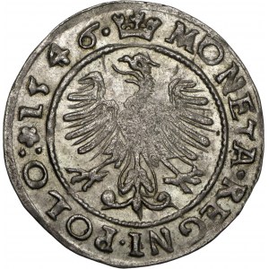 Zygmunt I Stary, grosz 1546, Kraków, ładnie zachowane rozetki po obu stronach korony, herb Leliwa
