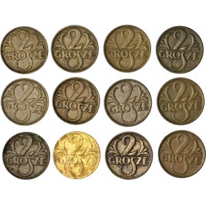 II RP, zestaw 12 monet, 2 gr