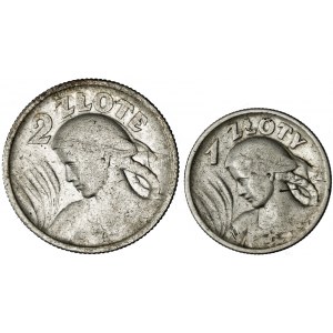 II RP, zestaw 2 monet, srebro, kobieta z kłosami