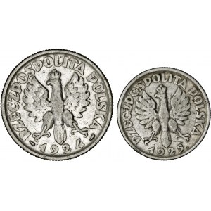 II RP, zestaw 2 monet, srebro, kobieta z kłosami