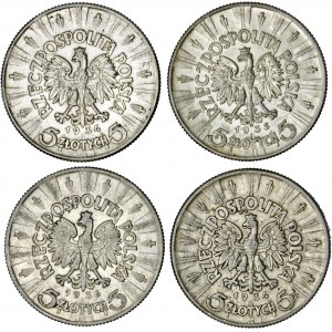 II RP, zestaw 4 monet, srebro, Piłsudski 5 zł