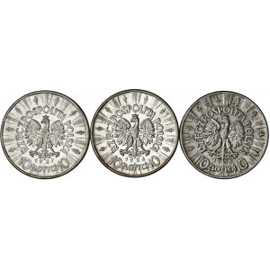 II RP, zestaw 3 monet, 10 zł Józef Piłsudski, srebro, Ag 750