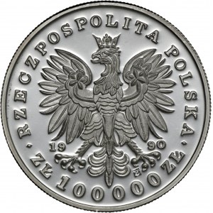 100 000 zł 1990, Józef Piłsudski, Ag 999, mały tryptyk