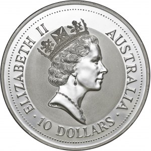 Australia, 10 dolarów 1992, kookaburra, 10 uncji srebra Ag 999 (311 g)