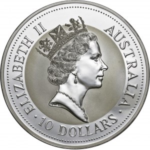 Australia, 10 dolarów 1993, kookaburra, 10 uncji srebra Ag 999 (311 g)