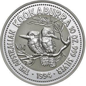 Australia, 10 dolarów 1994, kookaburra, 10 uncji srebra Ag 999 (311 g)