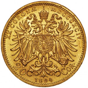 Austria, 20 koron 1894, Franciszek Józef, złoto Au 900