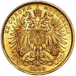 Austria, 20 koron 1893, Franciszek Józef, złoto Au 900