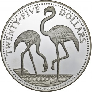 Bahamy, 25 dolarów 1985, pelikany, srebro Ag 925