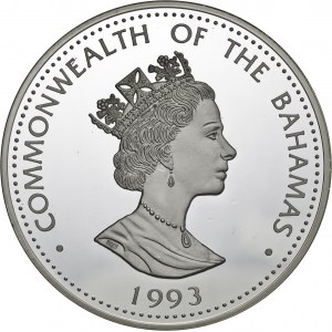 Bahamy, 10 dolarów 1993, statek handlowy, srebro 925