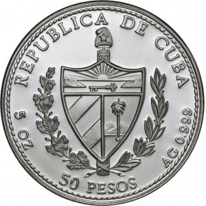 Kuba, 50 pesos 1992, Madryt, 5 uncji srebra Ag 999 , wybito maksymalnie 550 egzemplarzy
