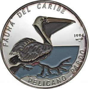 Kuba, 50 pesos 1994, pelikan, 5 uncji srebra Ag 999, emalia