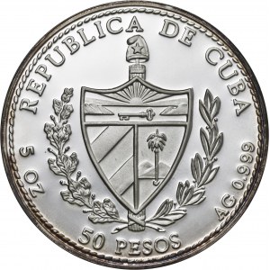 Kuba, 50 pesos 1994, konik morski, 5 uncji srebra Ag 999, emalia