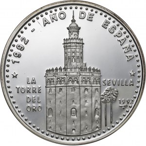 Kuba, 50 pesos 1992, wystawa światowa w Sevilli, 5 uncji srebra Ag 999 , wybito maksymalnie 550 egzemplarzy