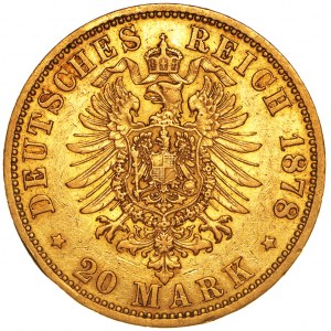 Niemcy, 20 marek 1878, Wilhelm, A, złoto Au 900