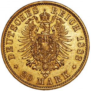 Niemcy, 20 marek 1883, Wilhelm, A, złoto Au 900