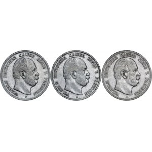 Niemcy, zestaw 3 monet, Wilhelm, 5 marek 1876, A,B,C, srebro