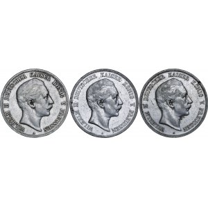 Niemcy, zestaw 3 monet, Wilhelm II, 5 marek 1901, 1907 i 1908, A, srebro