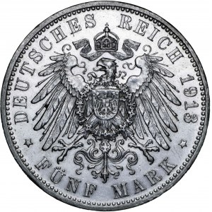 Niemcy, 5 marek 1913, Otto, Bawaria,D, srebro