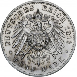 Niemcy, 5 marek 1913, Wilhelm II, A, srebro