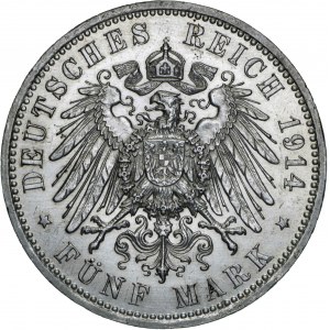 Niemcy, 5 marek 1914, Wilhelm II, A, srebro