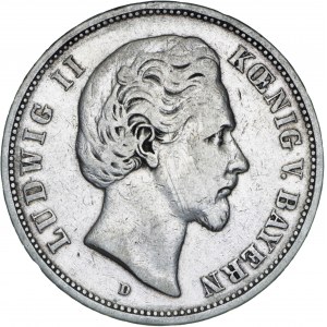 Niemcy, 5 marek 1875, Ludwig II, D, srebro