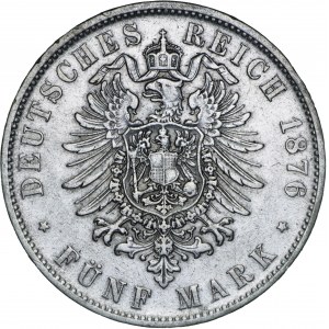 Niemcy, 5 marek 1876, Ludwig II, D, srebro