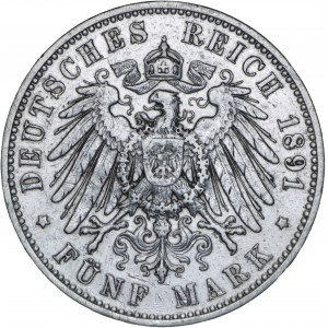Niemcy, 5 marek 1891, Albert, E, srebro