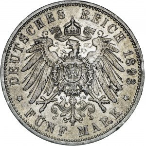 Niemcy, 5 marek 1893, Wilhelm II, F, srebro