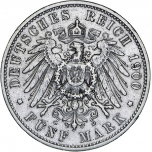 Niemcy, 5 marek 1900, Wilhelm II, F, srebro