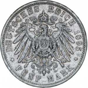 Niemcy, 5 marek 1895, Wilhelm II, F, srebro